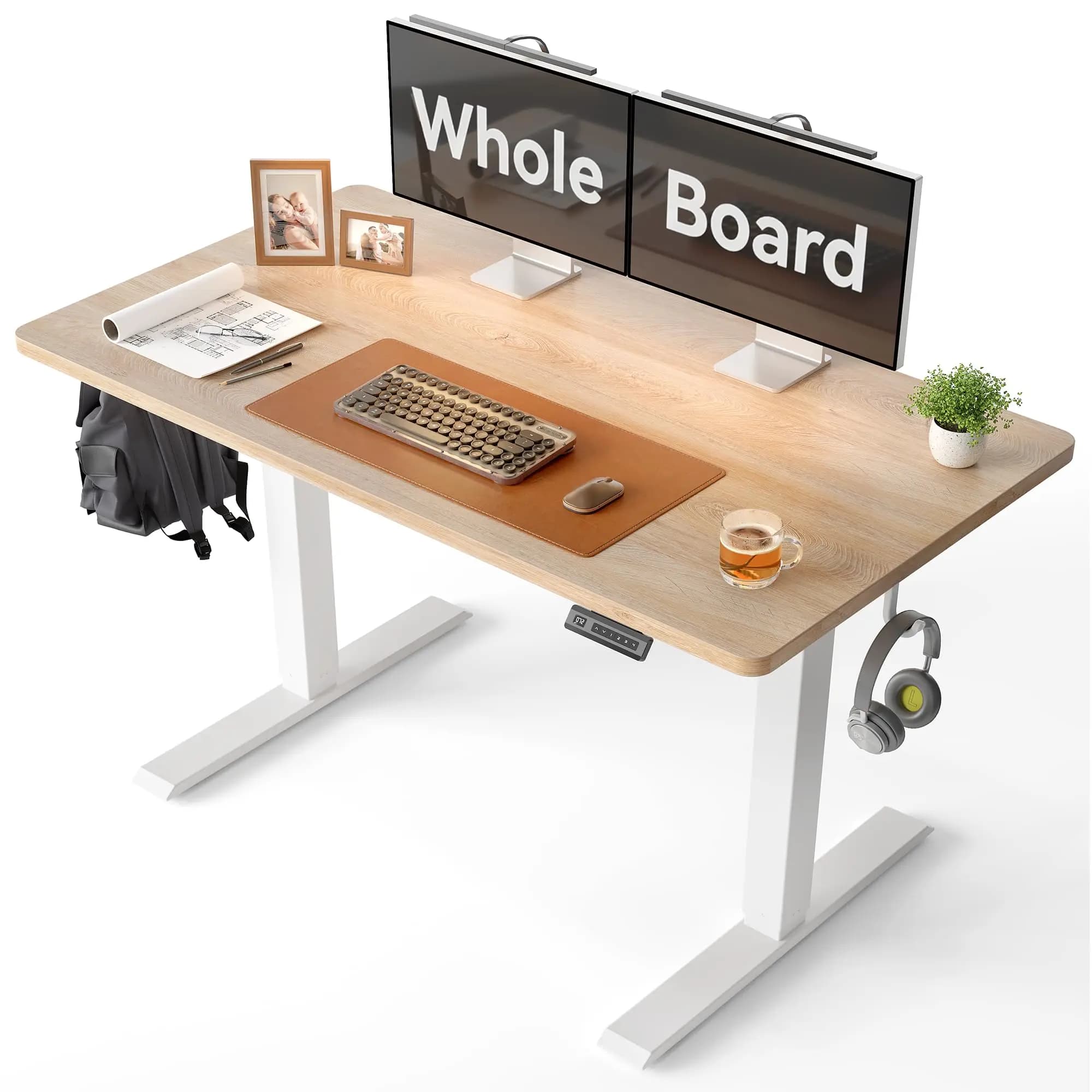 Scrivania Elettrica Regolabile in Altezza 55x24 Pollici, Postazione di Lavoro Sit-Stand con Impostazioni Memorizzabili e Gancio per Cuffie