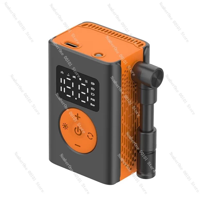 Compressore d'aria portatile elettrico senza fili con motore brushless a 14 cilindri per biciclette e pneumatici auto, mini compressore cordless con LED
