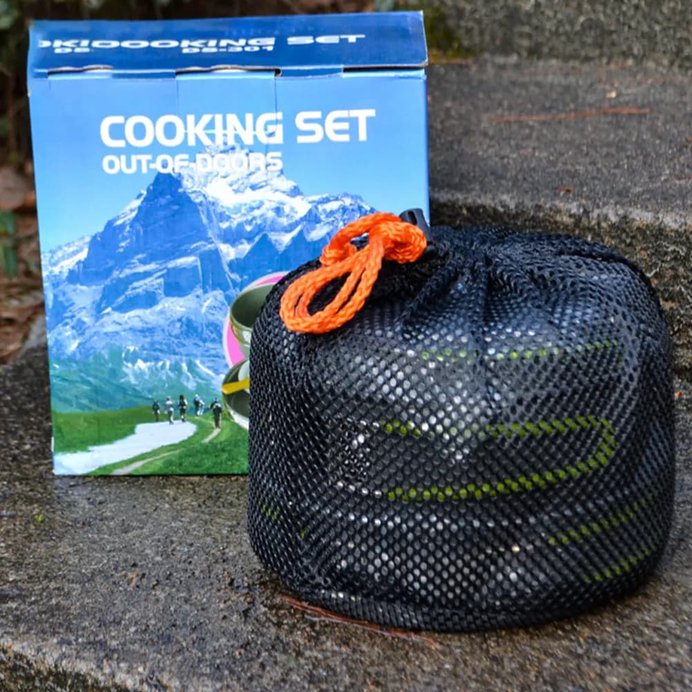 1Set Portable Camping Cookware Set for 2-3 People Lightweight Alumina Pot Pan Frying Pan Soup Spoon Bowl Outdoor Backpacking