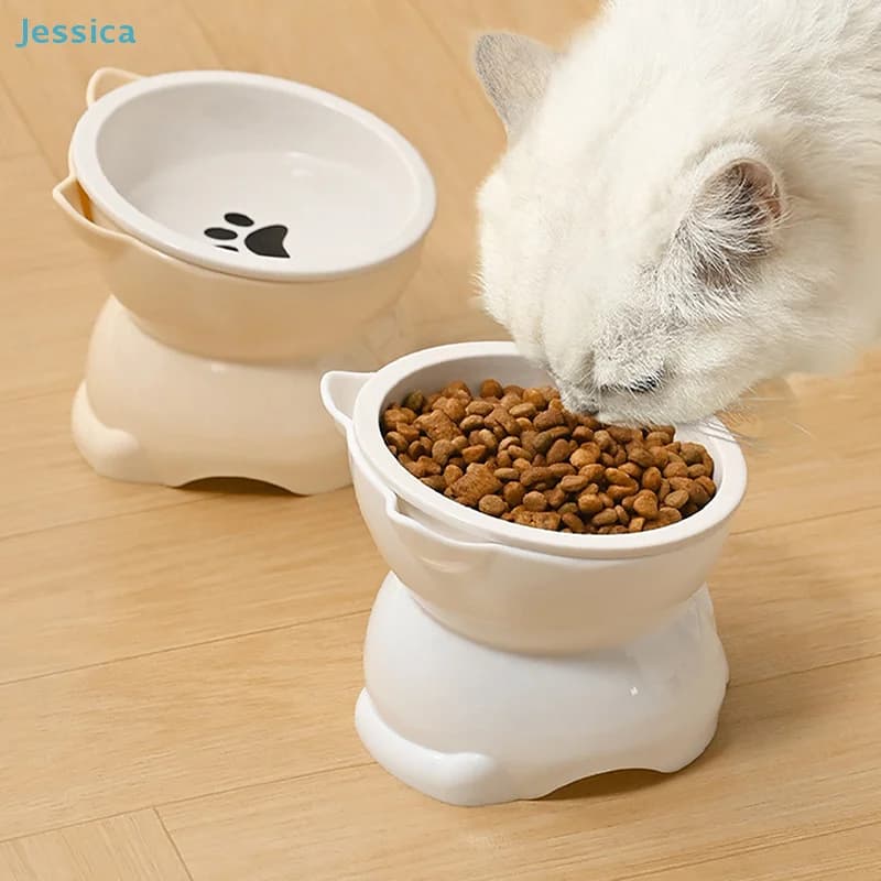 ♥ Ciotola per acqua per cibo per cani e gatti, mangiatoia rialzata per animali domestici con base antiscivolo e design con stampa di zampe, ciotola di protezione per il collo per animali domestici di piccola taglia e media
