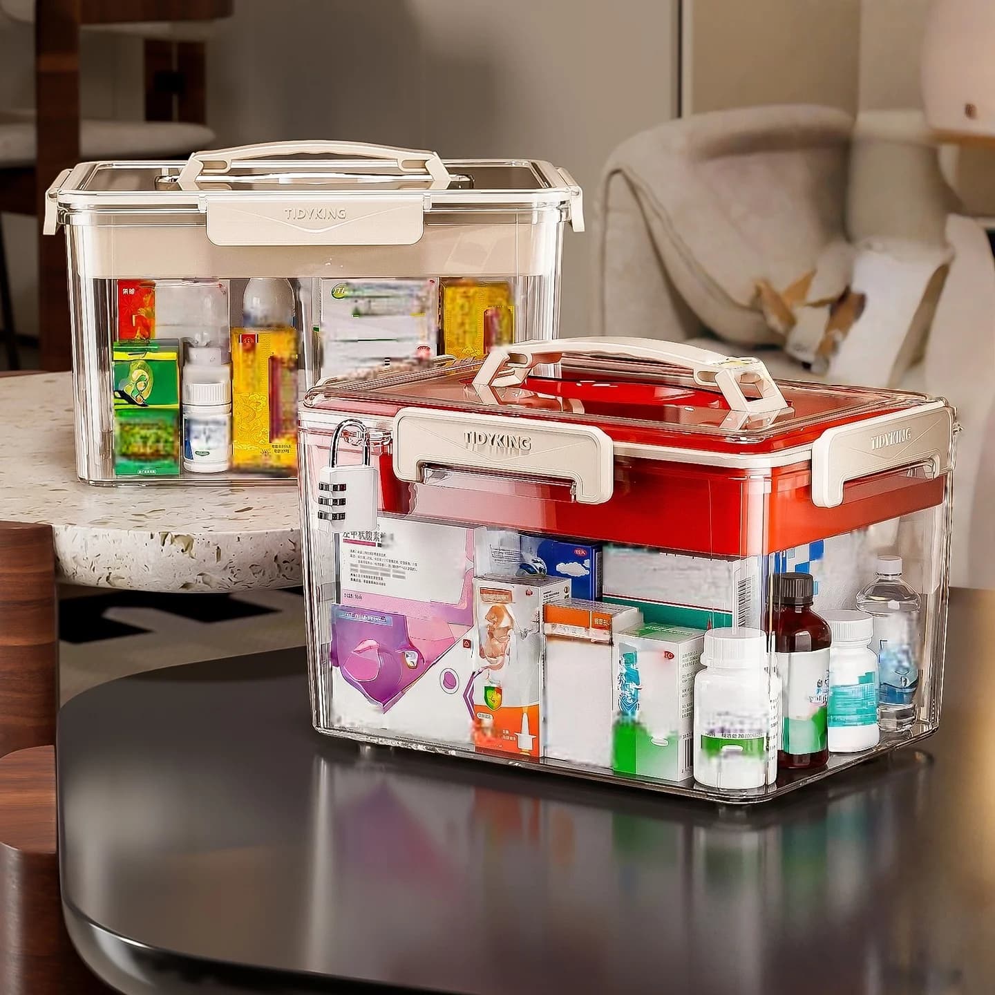 First Aid Kit - Family-sized medicine storage box - Medical kit - Multi-layer transparent large-capacity portable medical box
