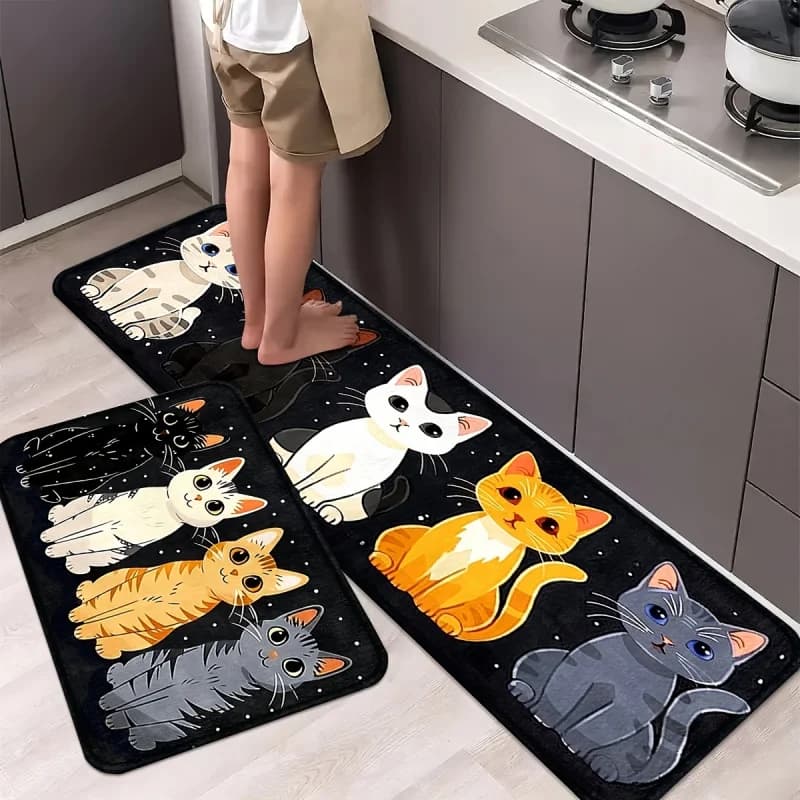 VIKAMA Tappetino a Tema Gatto (1/2 Pezzi): Tappeto d'Ingresso Confortevole e Antiscivolo per Corridoi, Cucine e Lavanderie - Decorazione per la Casa
