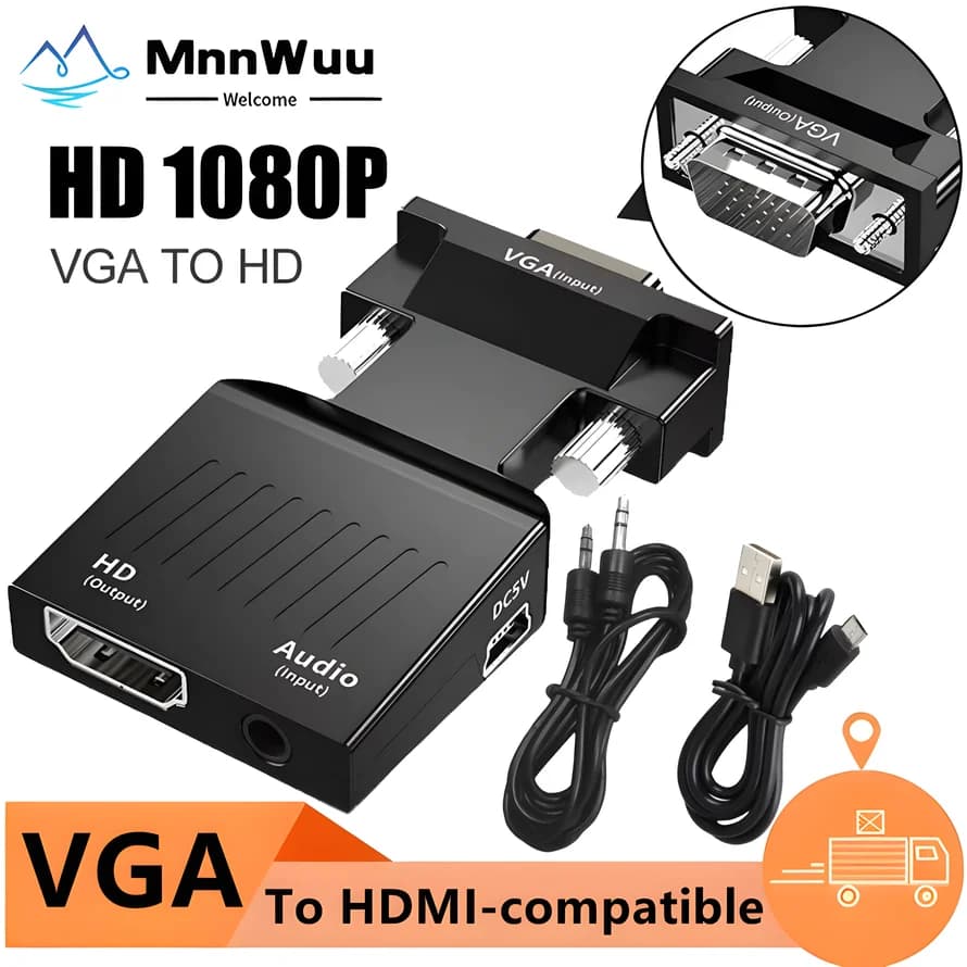 Compatible VGA to HDMI 1080P male to female with audio compatible VGA to HDMI adapter for laptop PC HD TV projector