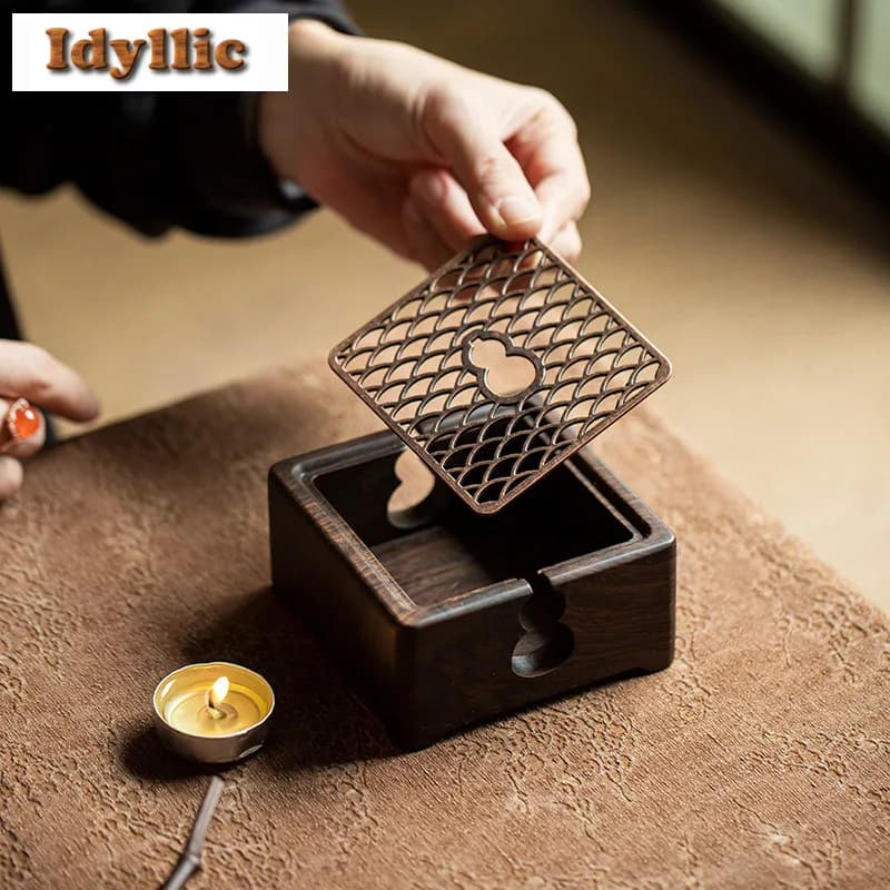 Sandalwood Walnut Tea Warmer Holder Trivet Candle Heater Stove Kettle Stand Boiling Water Carbon Furnace Tea Items Accessories