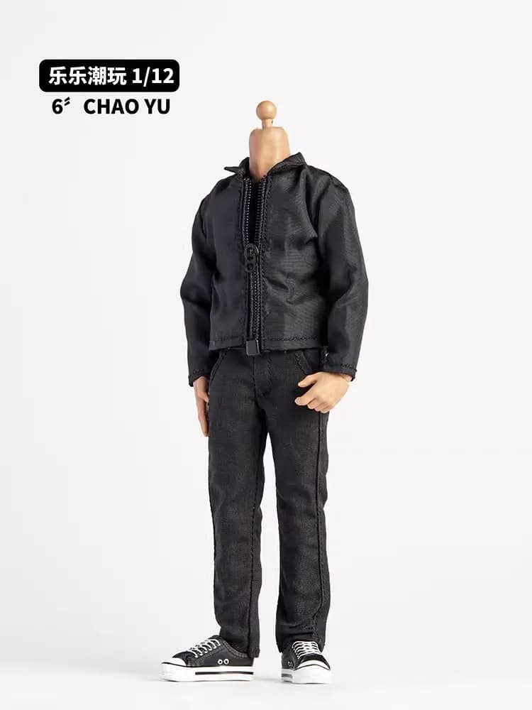 In Stock 1/12 Soldier Leisure Black Zipper Jacket Coat Straight Leg Pencil Pant Vest Fit 6'' Action Figure Male Body Doll