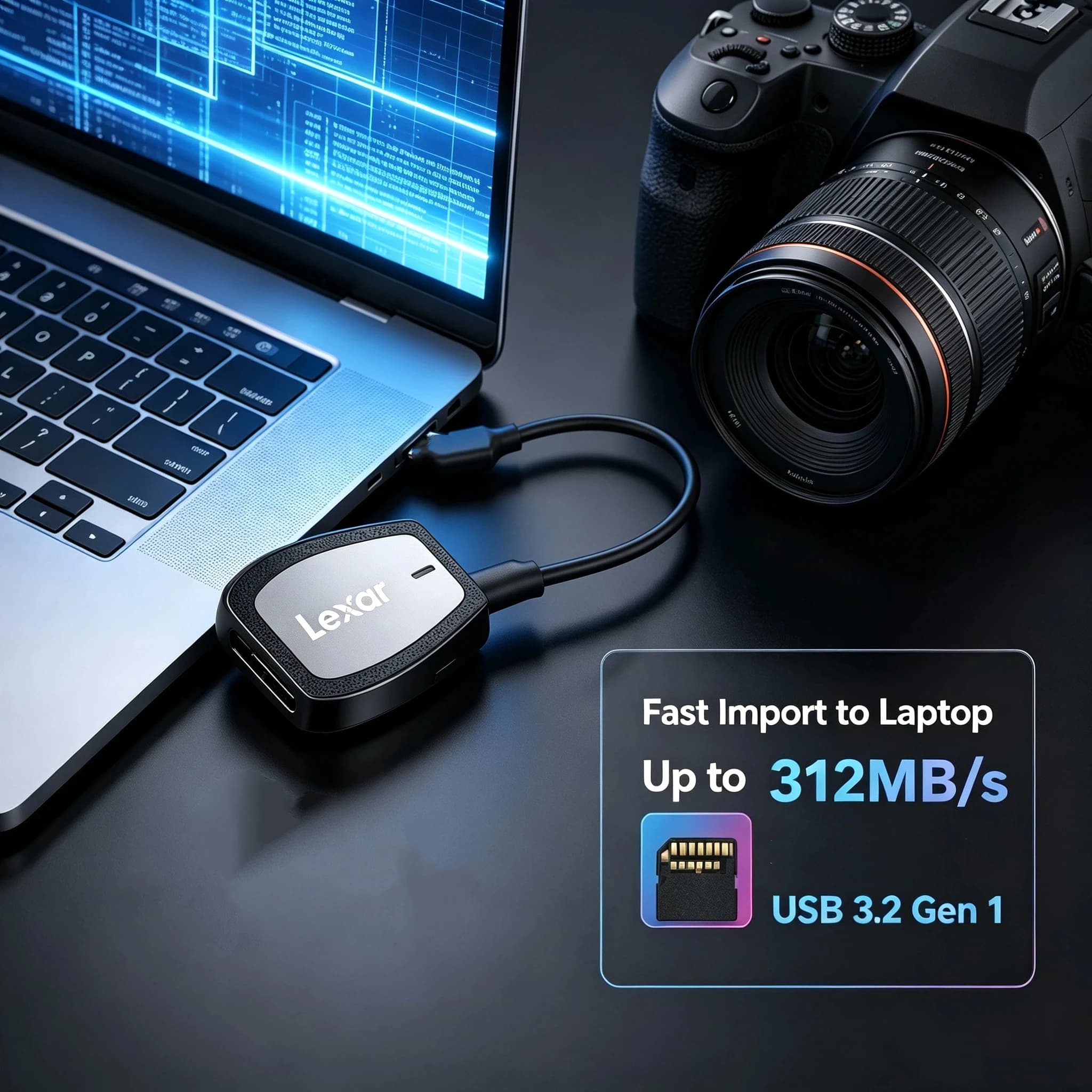 Lexar USB C Dual Slot Card Reader UHS-II 312MB/s Fast File Transfer SD Micro SD TF Memory Cardreader for Photo Video Backup Mac