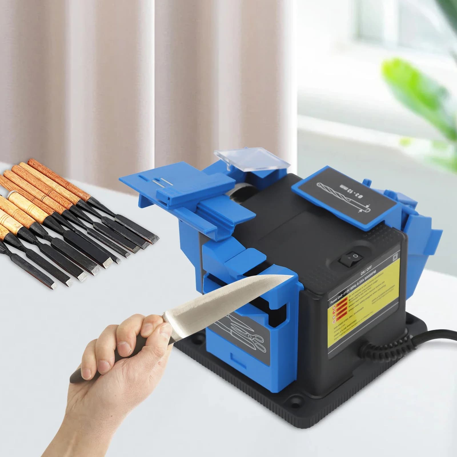 Affilatrice Elettrica per Trapani, Utensile Multifunzione per Affilare Coltelli e Forbici, per Trapani, Scalpelli, Forbici e Coltelli, 110V