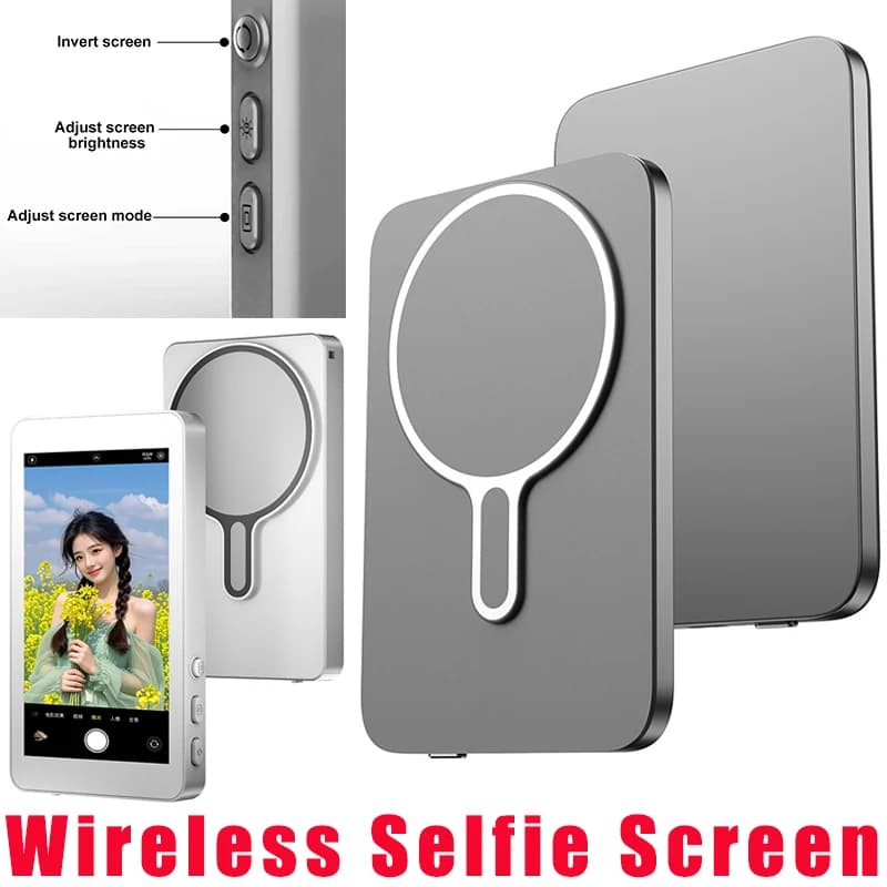 Monitor Magnetico per Selfie con Telecomando Bluetooth, Fotocamera Posteriore per Vlog, Streaming Live e Registrazione Video per iPhone e Android