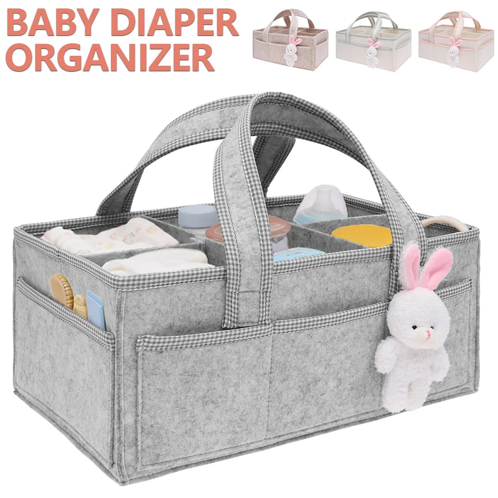 Baby Diaper Caddy Felt Baby Diaper Organizer with 5 Compartments Portable Nursery Storage Basket Nappy Diaper Changing Organizer