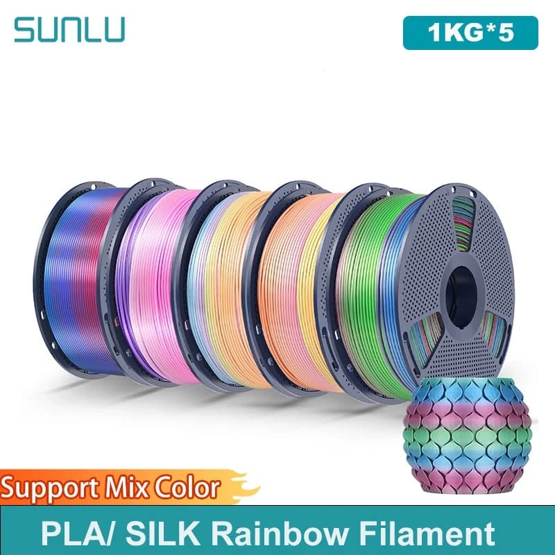 SUNLU Rainbow Filament PLA/SETA from 5 kg Coil from 1.75 mm 1000 g (2.2 lbs) Rainbow effect Wraped Filament suitable for most FDM printers