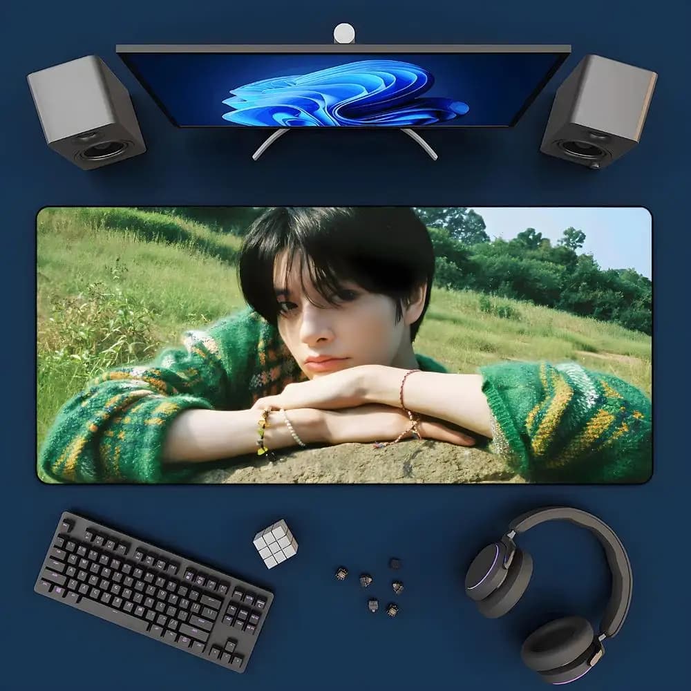 Tappetino per mouse grande da gaming E-eNHYYPEN K-pop, con bordo rinforzato, spesso, per tastiera e scrivania