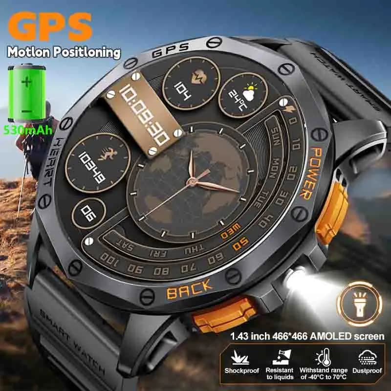 LIGE New GPS Watch Smart Men 1.43 ''AMOLED Screen Electric Flashlight Air Sports Open Bluetooth Call Clock 530mAh Smartwatch Compass 2025
