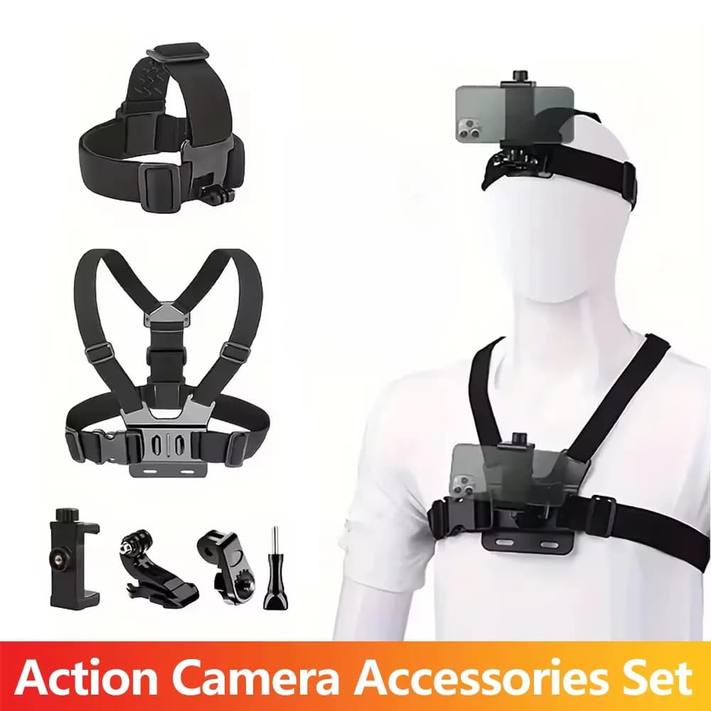 6-in-1 Phone Support Adjustable with Clip and Fixing for Sports Camera and Cellular, Black Accessory