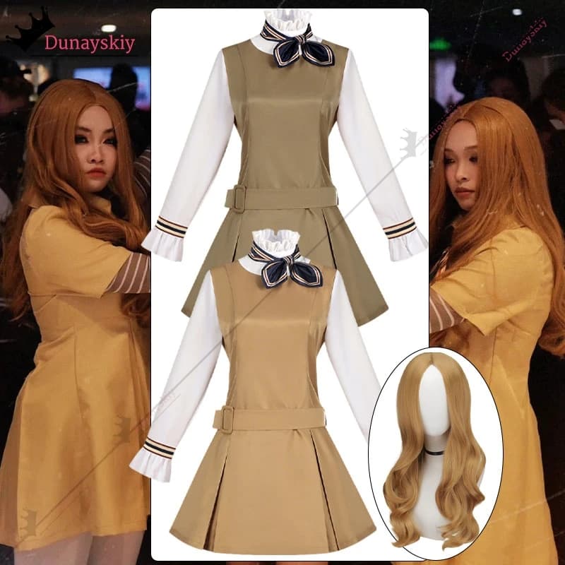 Megan cosplay 2.0 Costumi Giallo Lolita Vestiti Abiti da cameriera francese Travestimento da festa di Halloween per donne adulte Abiti da gioco di ruolo