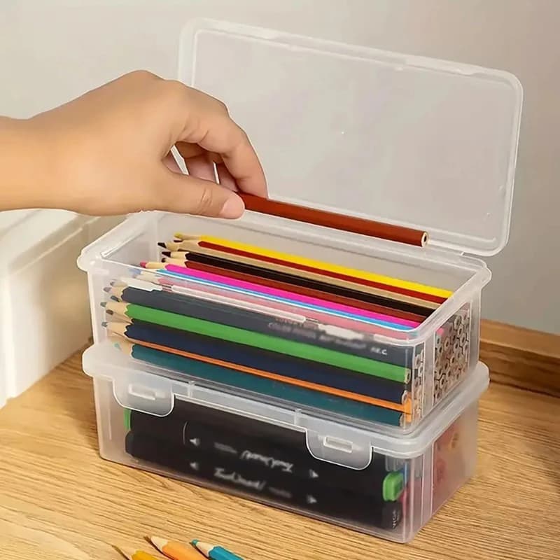 1/2/3/6pcs Pencil Case Box Transparent Plastic Pencil Boxes For Students Without Printing Case Supplies Pencil Sundries Storage