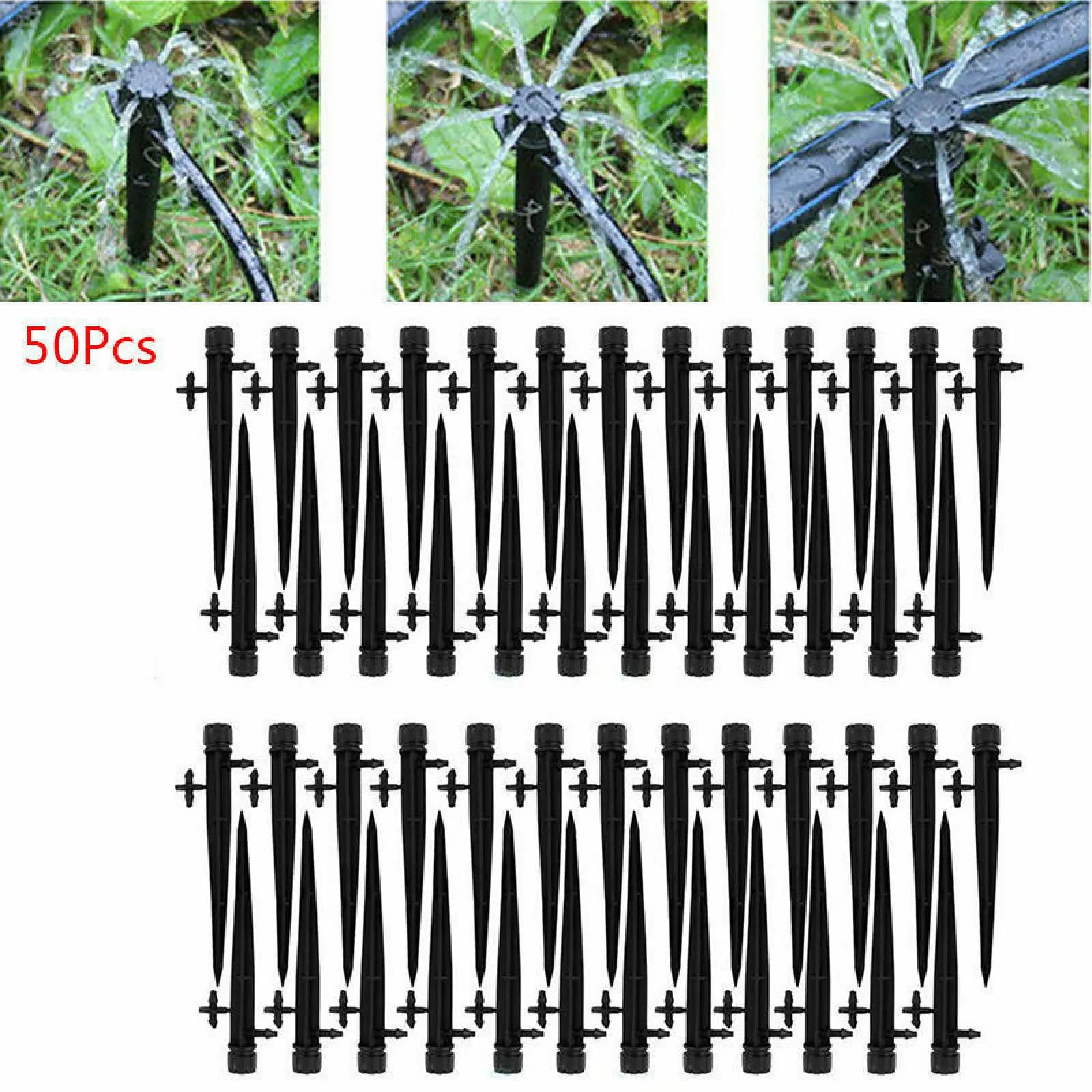 50 pezzi 360 ° Irrigatore a dispersione Irrigazione Gocciolatore Giardino Agricoltura Fiore Prato Ugello di irrigazione Bloccato Collegare 1/4 Tubo