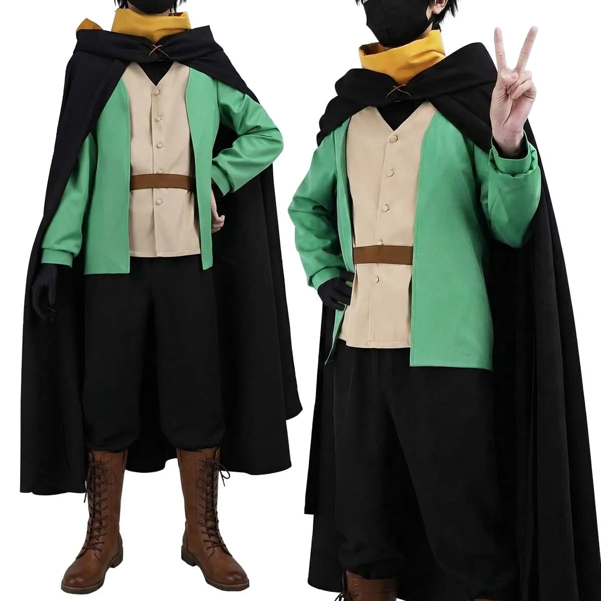Costume Cosplay HOLOUN Natsuki Subaru Re:Zero - Inizio di una vita in un altro mondo, con mantello nero, gilet, t-shirt, pantaloni e sciarpa