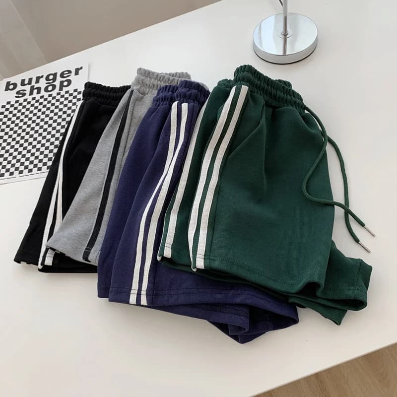 High Waist Sport Shorts Women's Loose Slimming Home Outdoor Wide Leg Casual Hot Pants Color Block White College Style