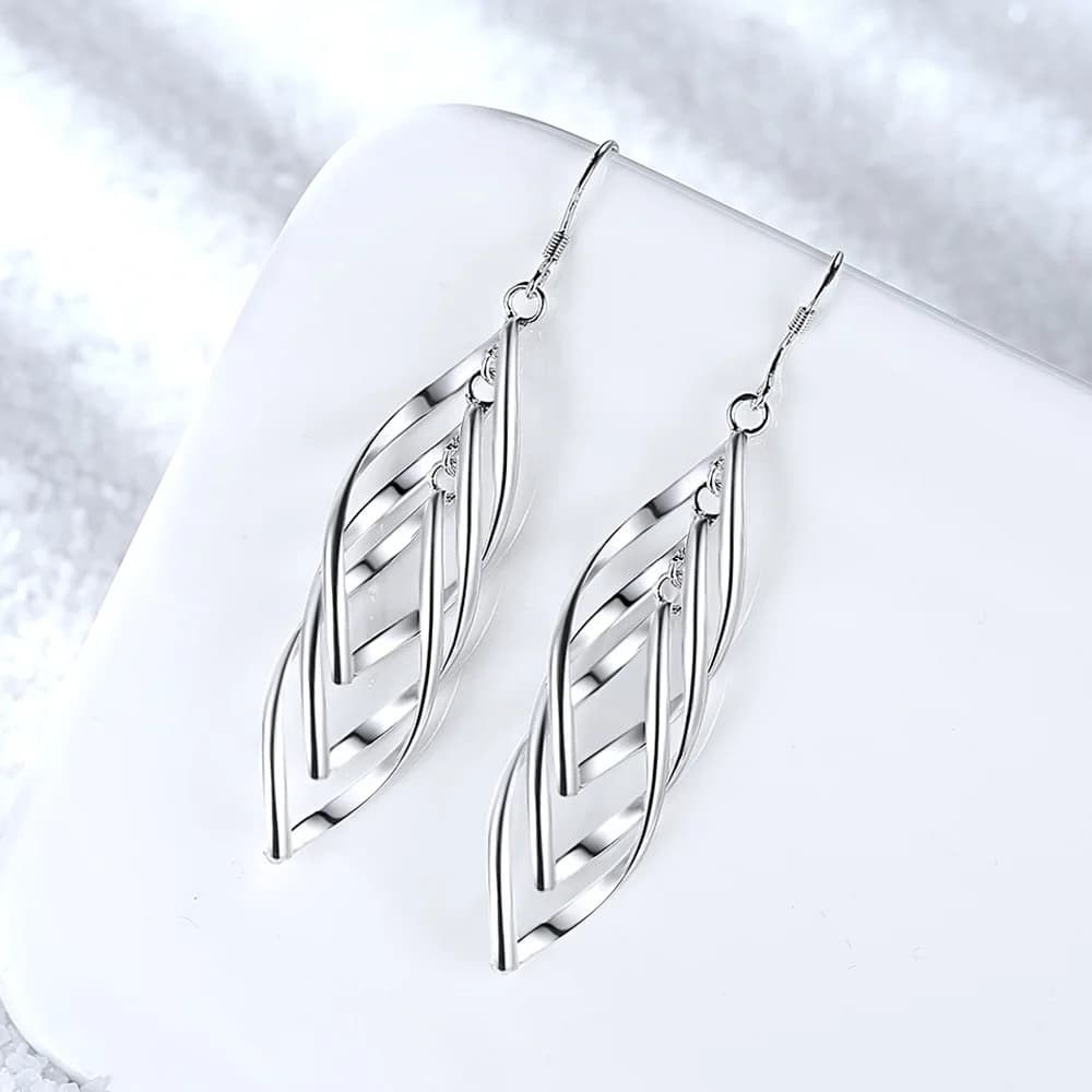 Elegant 925 Sterling Silver/Rose Gold Delicate Triple Twist Earrings for Women, Fashionable Wedding Party Accessories