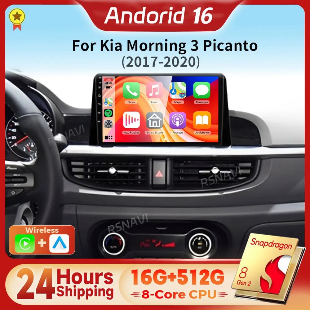 Autoradio Android 16 con Carplay e BT, Navigatore Multimediale per Kia Morning 3 Picanto 2017-2020, Spedizione in 24 ore