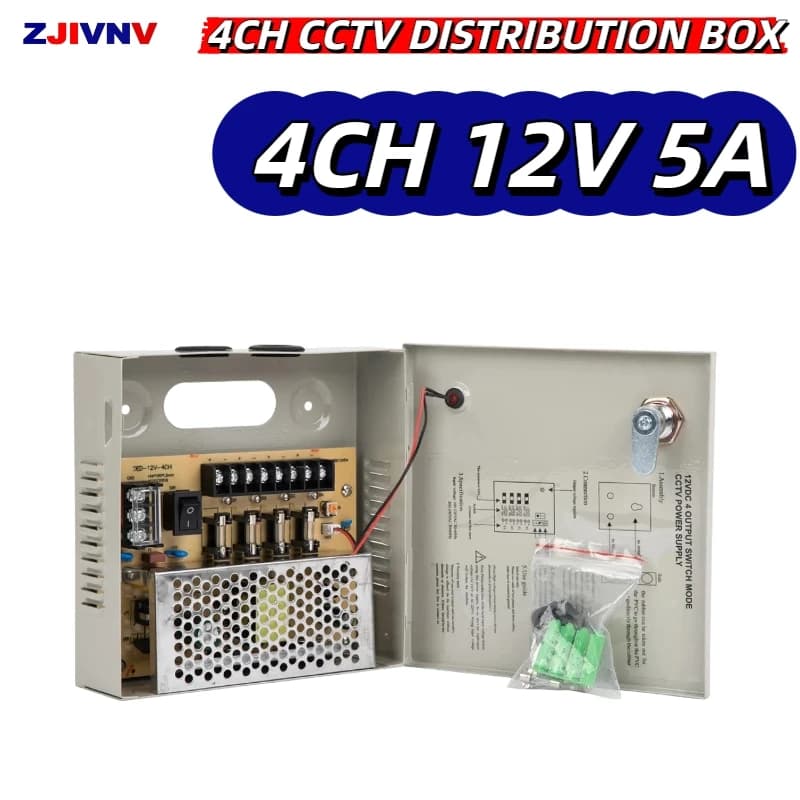 Scatola di distribuzione dell'alimentatore CCTV 4CH 12V 5A con scatola di commutazione SMPS 12V 5A 60W Fusibile per telecamera CCTV 2A per il monitoraggio della sicurezza