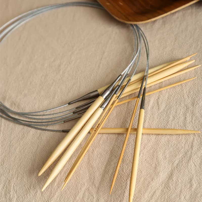 2.5mm-10mm Bamboo Circular Knitting Needles Beige Crochet Needles Pins Sweater Needle Craft Tools DIY Sewing Tools 80cm Length