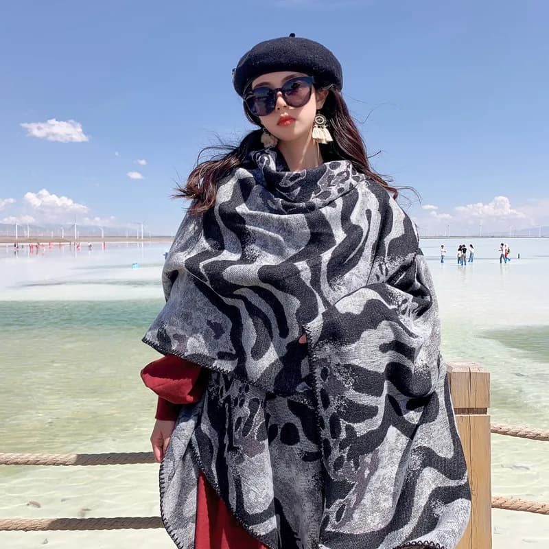 Poncho Cape Autumn and Winter Scarves Women's Travel Shawl Imitation Cashmere European and American Ethnic Style Split Cloak