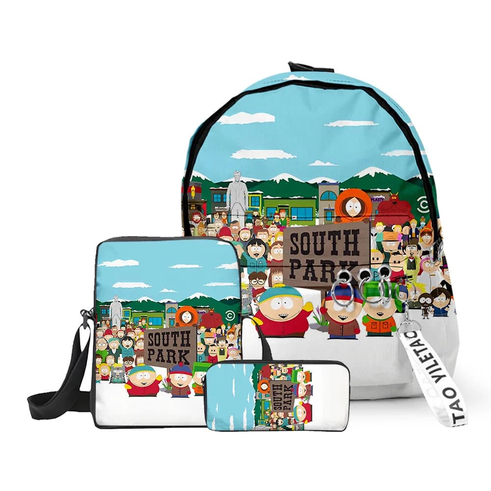 Trendy Popolare Divertente PARCO DEL SUD Stampa 3D 3 pezzi / set Borse da scuola per alunni Zaino per laptop Zaino Borsa a tracolla inclinata Astuccio