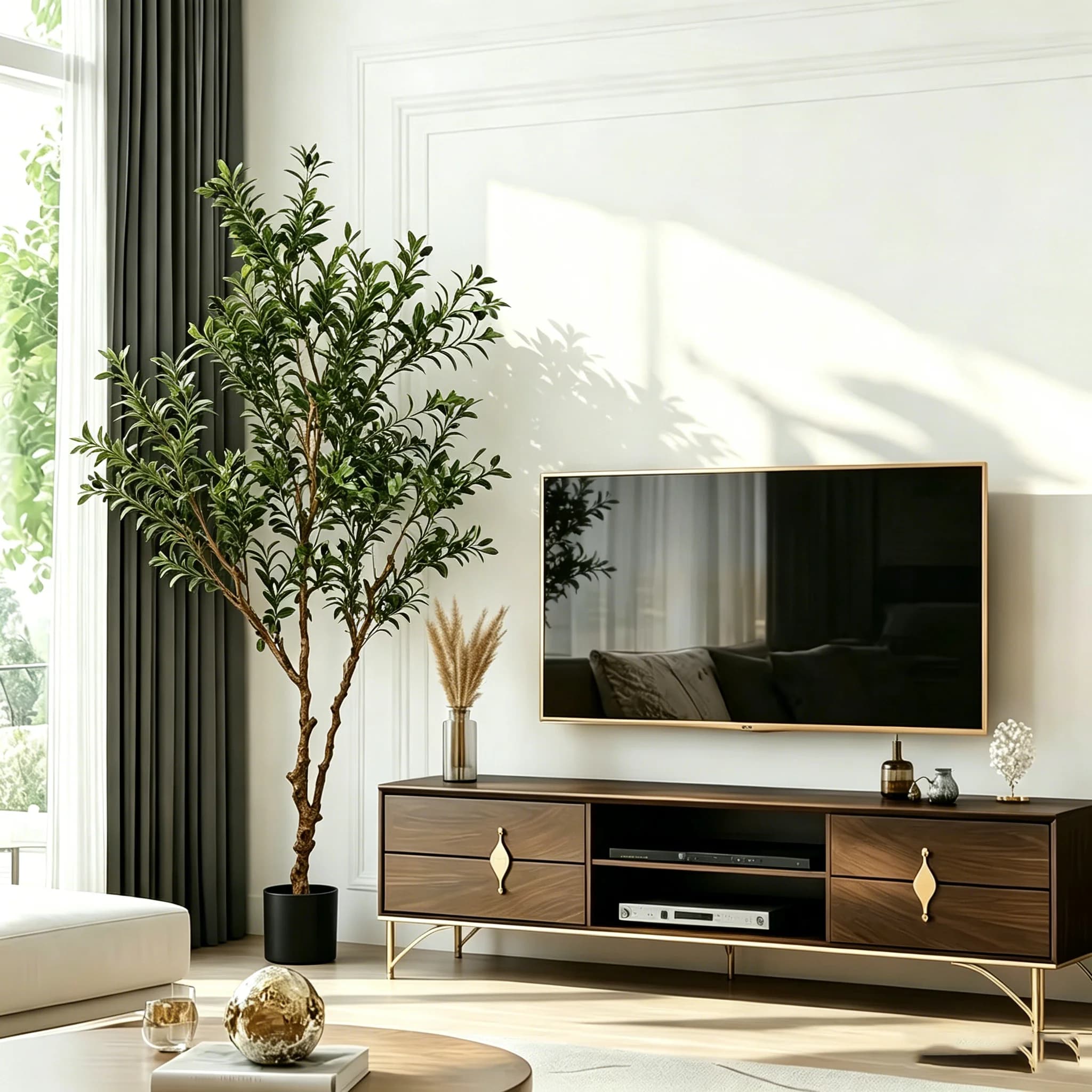 210cm 82.68inch Artificial Olive Tree with Fruits, Artificial Plants, Faux Floor Plant for Indoor Home Decor