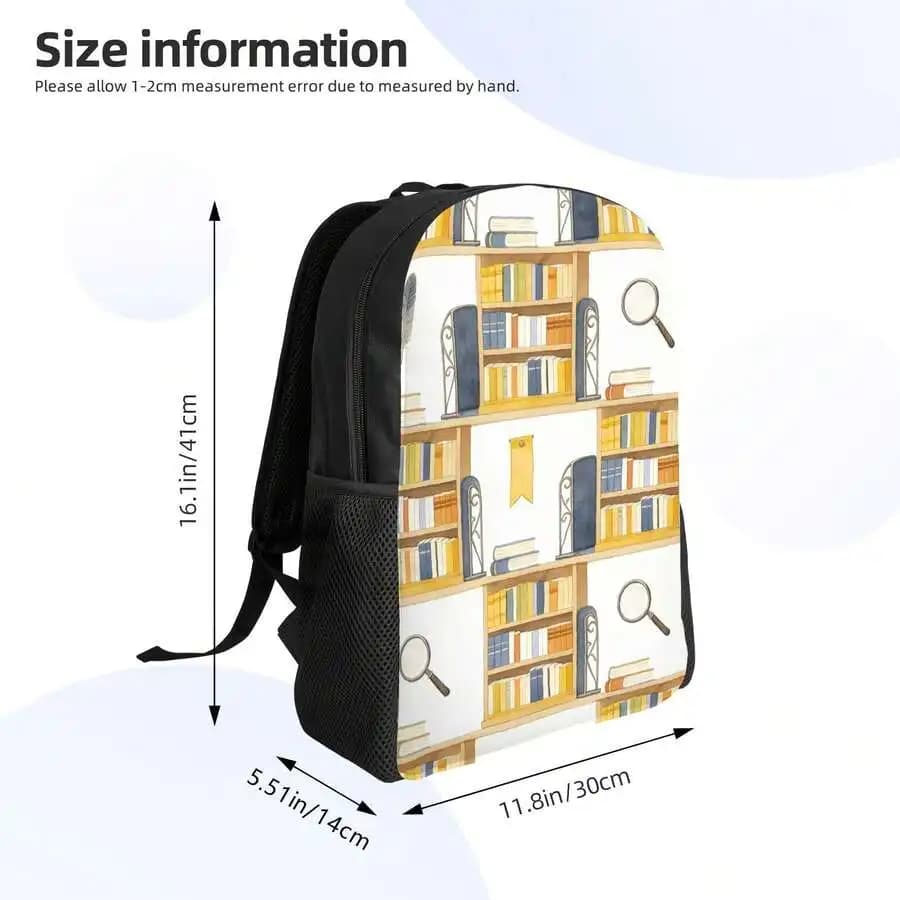 Library Themed Backpack For Adults, Sturdy Polyester Fabric, College Casual Use