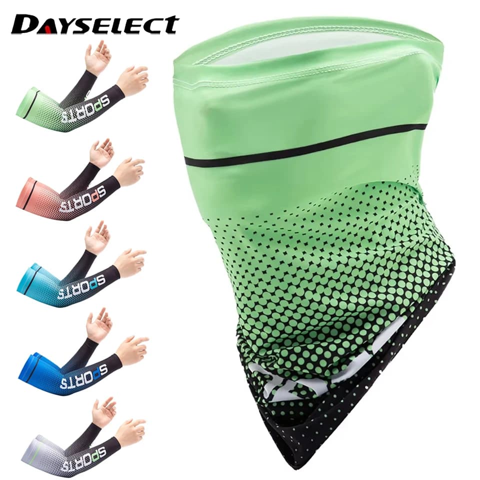 Ice Silk Arm Sleeves Face Mask Summer Thin Breathable High Elastic Sun Protection Outdoor Cycling Driving Hiking Mountaineering