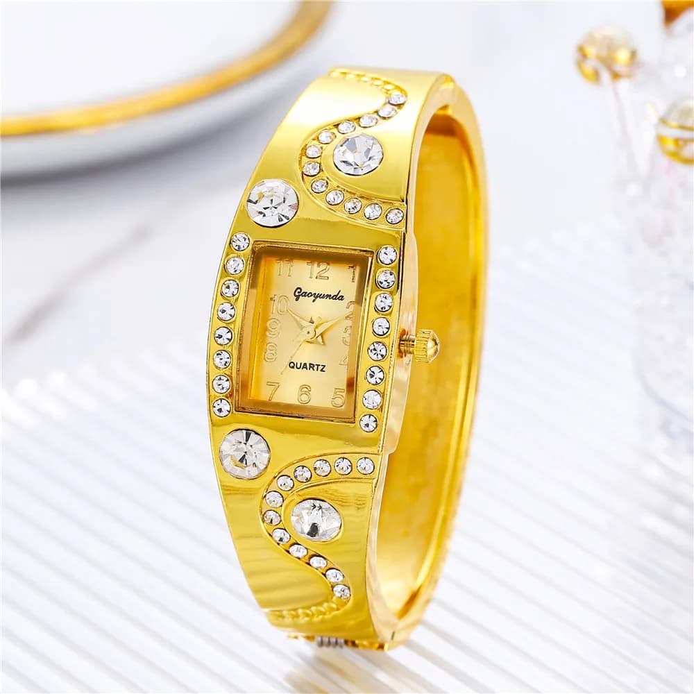 Orologio da polso retrò di lusso da donna di nuova moda Orologio da polso al quarzo in acciaio inossidabile con cristallo dorato da donna Orologio Relogio Feminino
