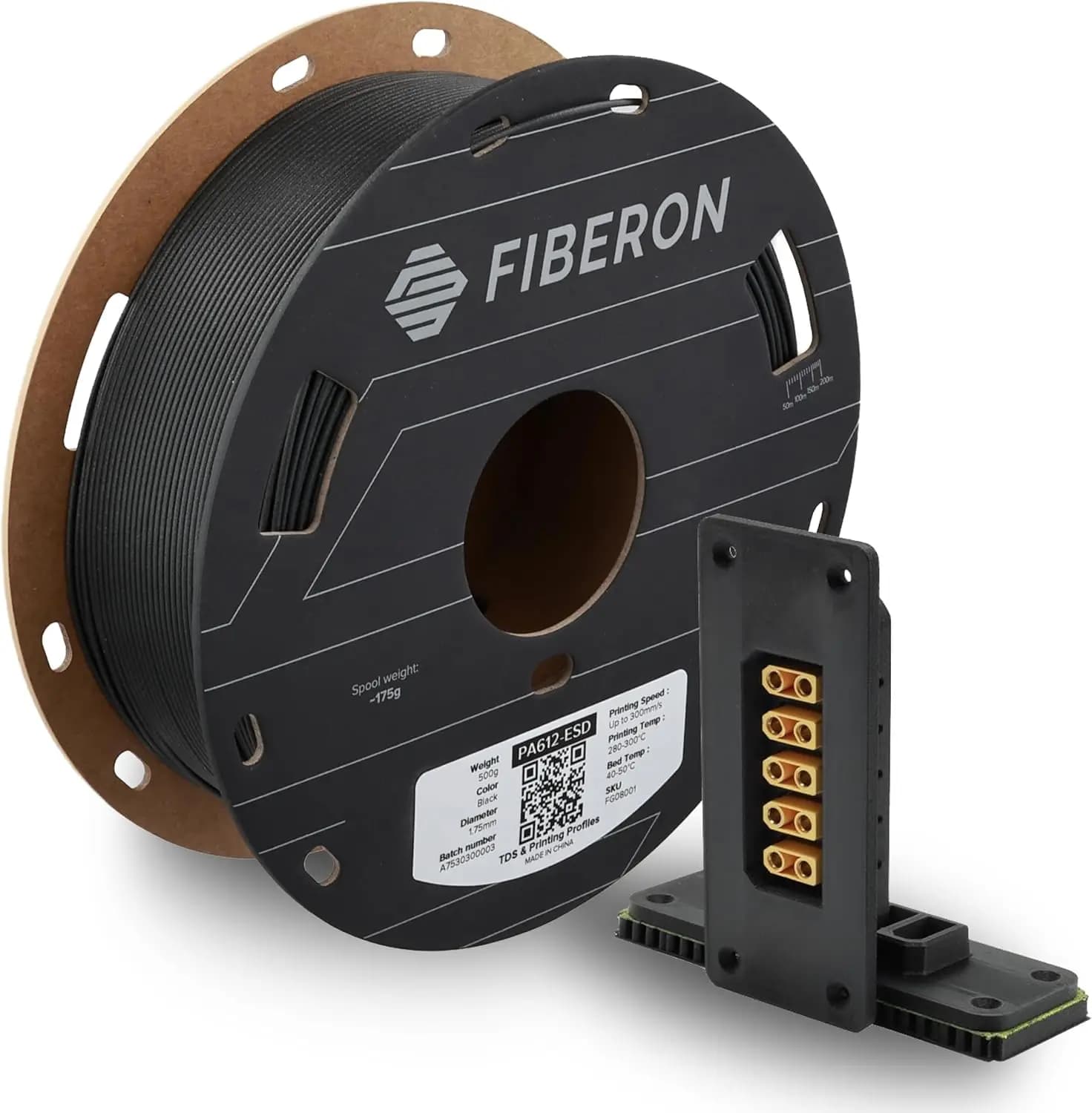 Filamento per Stampante 3D Polymaker Fiberon PA612-ESD 1.75mm 0.5kg, Nylon in Fibra di Carbonio ESD-Safe, Resistente al Calore fino a 150°C ° C