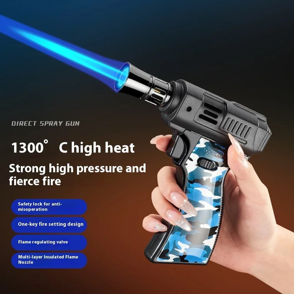 BBQ Barbecue Potente accendino a gas in metallo antivento Turbo Jet Blue Flame Torcia da cucina Accessori per fumatori di sigari Pistola Azienda