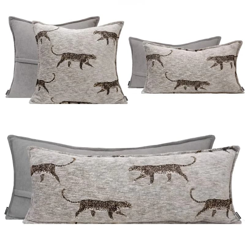 Leopard Pillows Luxury Gray Jacquard Cushion Case 30x70 Long Decorative Pillow Cover For Sofa Chair Home Decorations