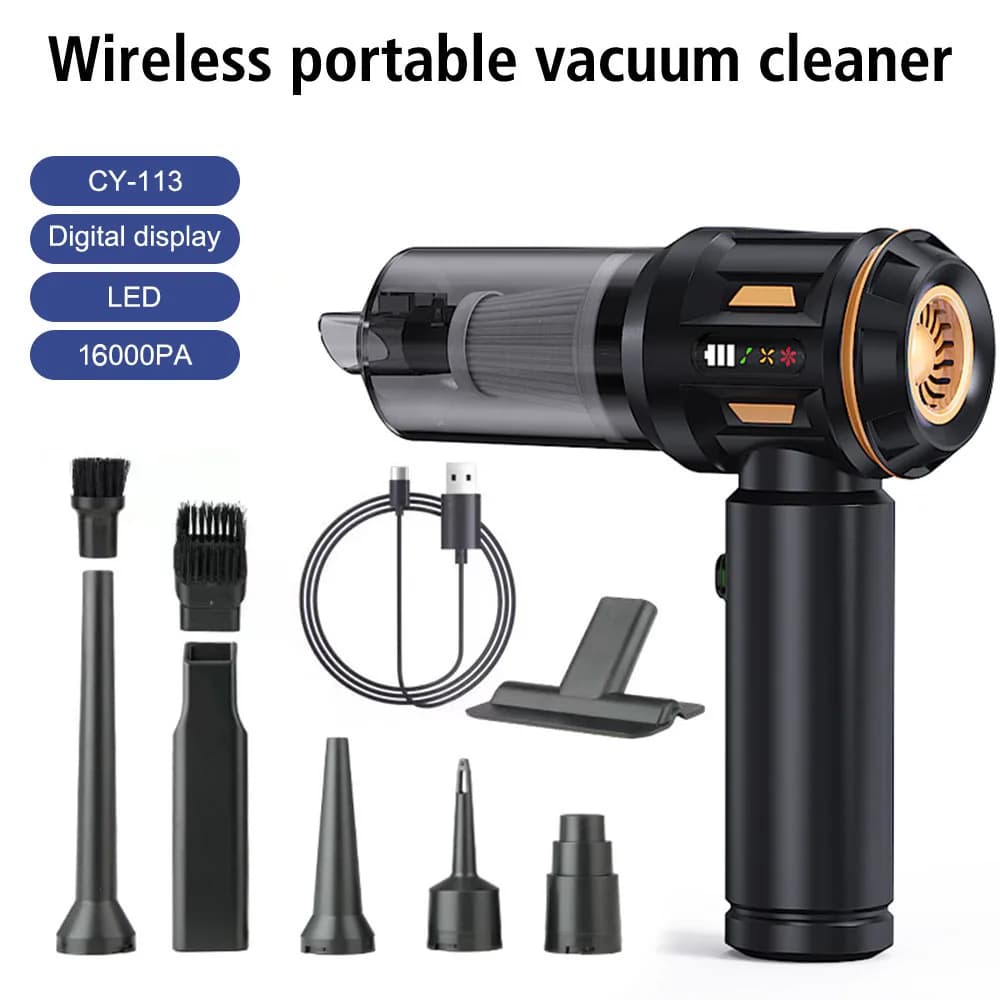 Aspirapolvere per auto 4 in 1 con forte soffiaggio/aspirazione Aspirapolvere portatili Indicatore LED wireless Spolverino ad gonfiaggio rapido