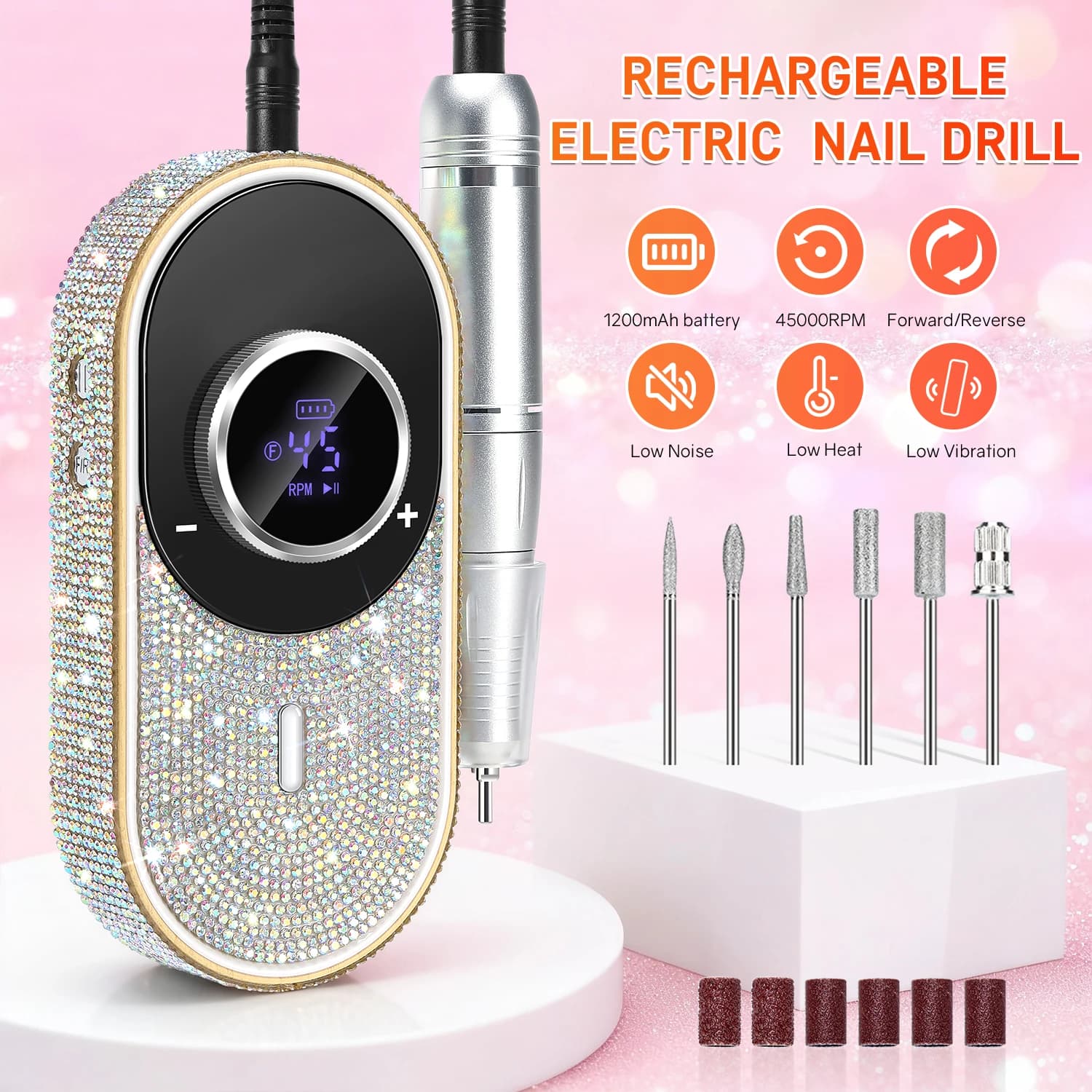 DianaBeauty 45000 rpm electric nail polisher nail drill rechargeable with portable nail file with manicure rhinestones