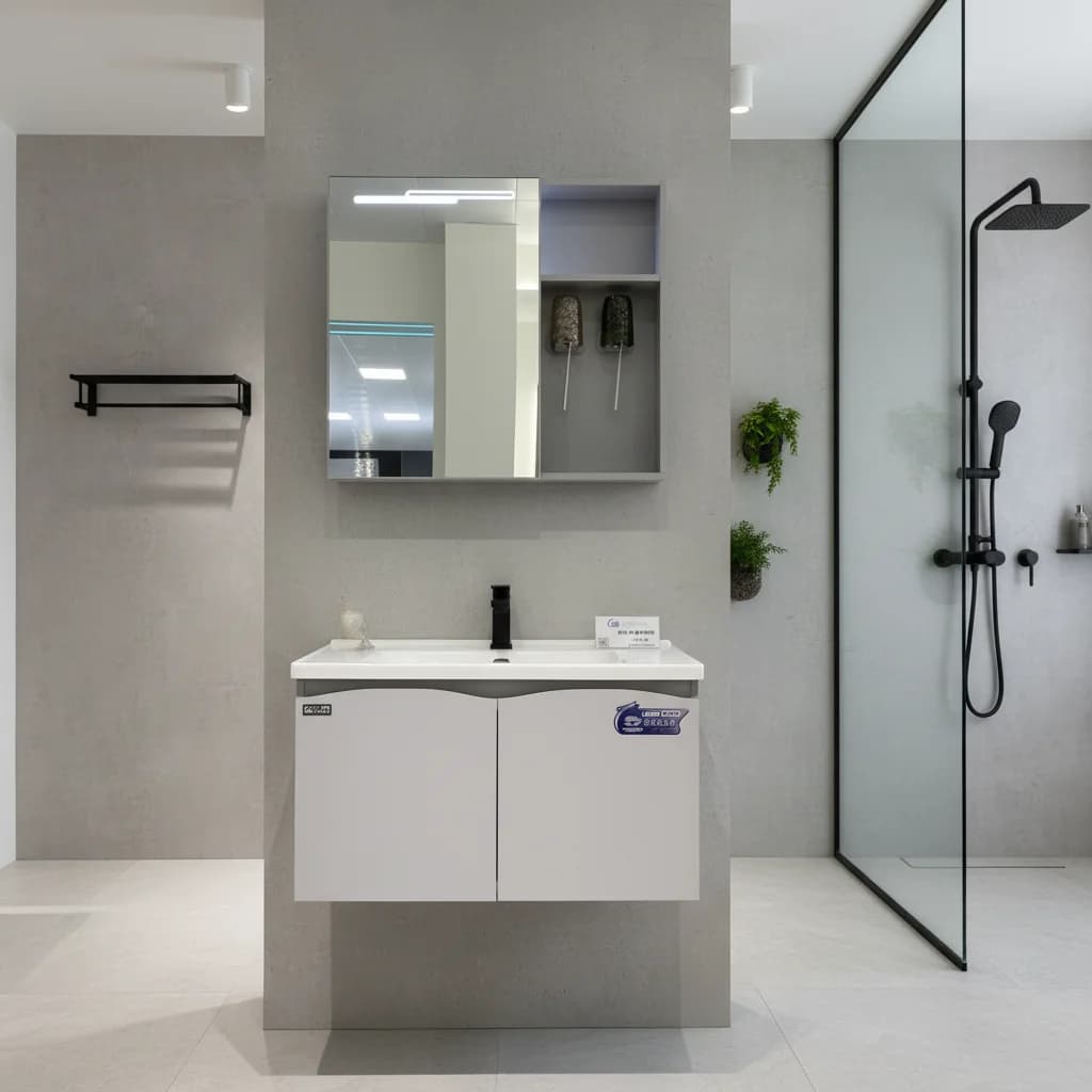 Factory Direct Sale Stainless Steel Bathroom Cabinet With Integrated Ceramic Basin Smart Mounted Mirror Bathroom Vanities