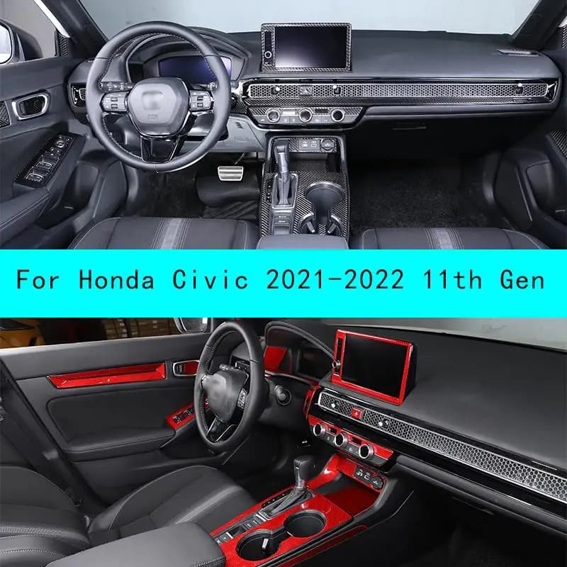 Per Honda Civic 2021-2022 11th Gen Dettagli interni Pannello di controllo centrale per auto in fibra di carbonio Cruscotto Trim Adesivi Accessori