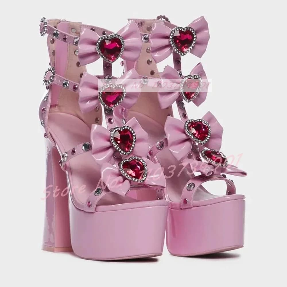 Crystal Pink Bow-knot Lovely Platform Sandals donna Zip Block tacchi alti cinturino alla caviglia scarpe punta tonda Party Sweet Lolita Sandals