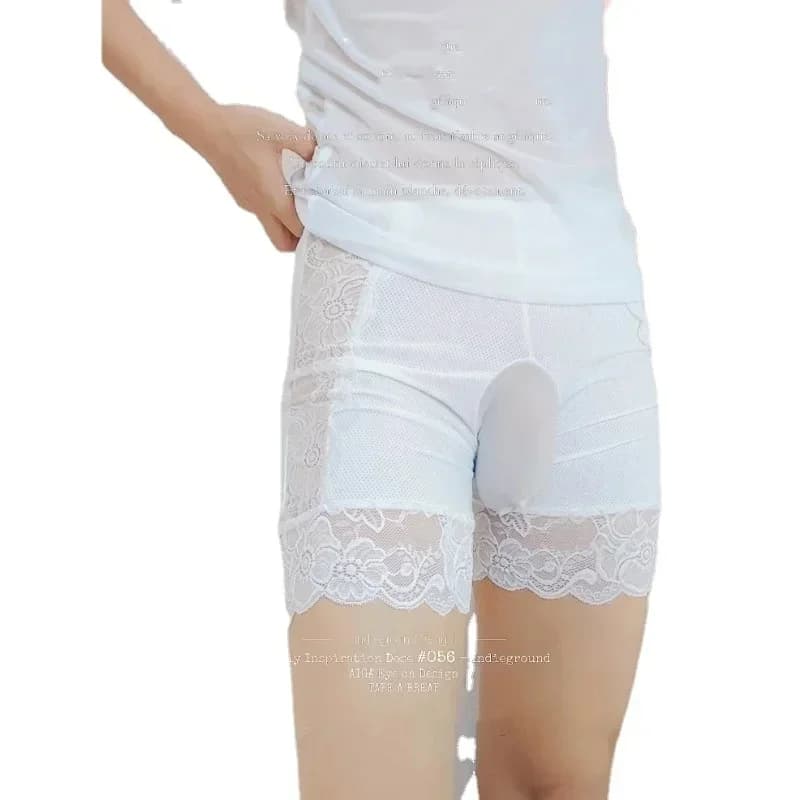 Mens Sexy Lace Panties Stretch Penis Pouch Gay Shorts Underwear Lingerie Silky Lace Patchwork Underpants Boyshort Sissy Panties