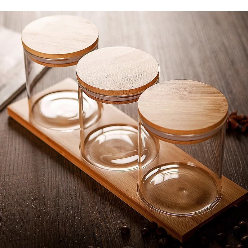 Set combinato di forniture da cucina per sale, scatola per uso domestico, in vetro trasparente in stile giapponese