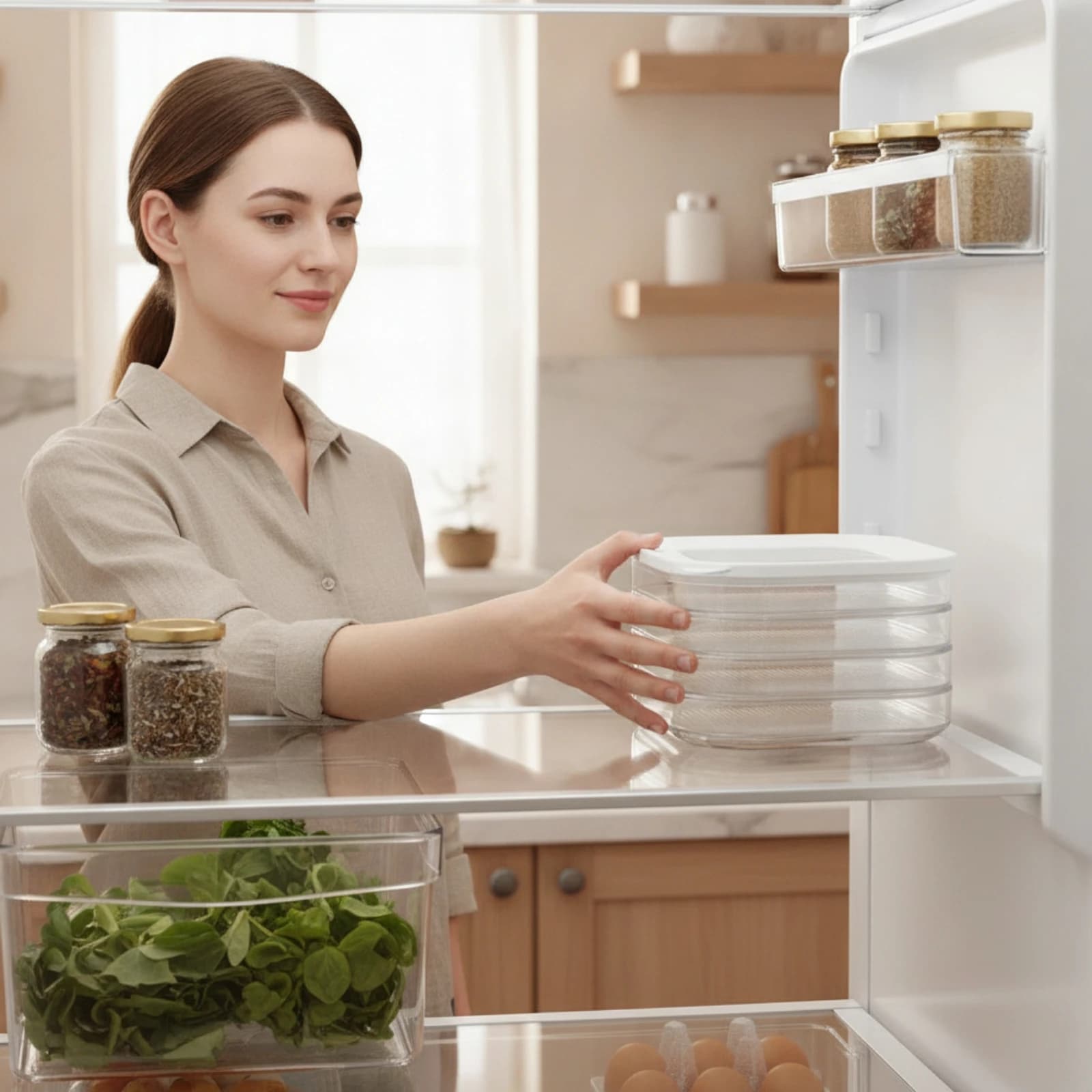 3-Tier Food Container Clear Stackable Food Storage Box Meal Prep Container Compact Refrigerator Organizer Sturdy for Freezer