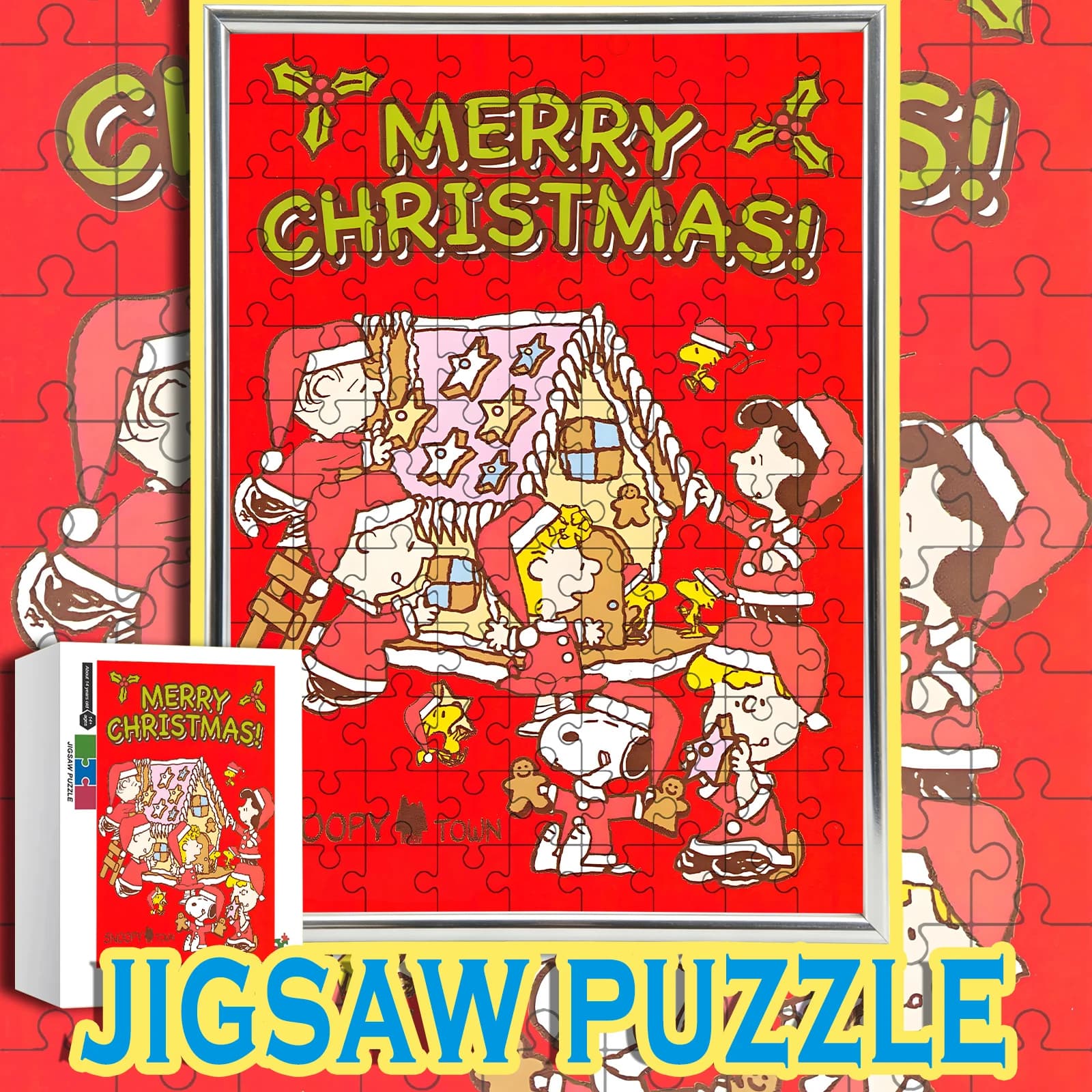 Festive Red Background "MERRY CHRISTMAS!" Snoopy Town Scene Puzzle 108-1000pcs Home Decor