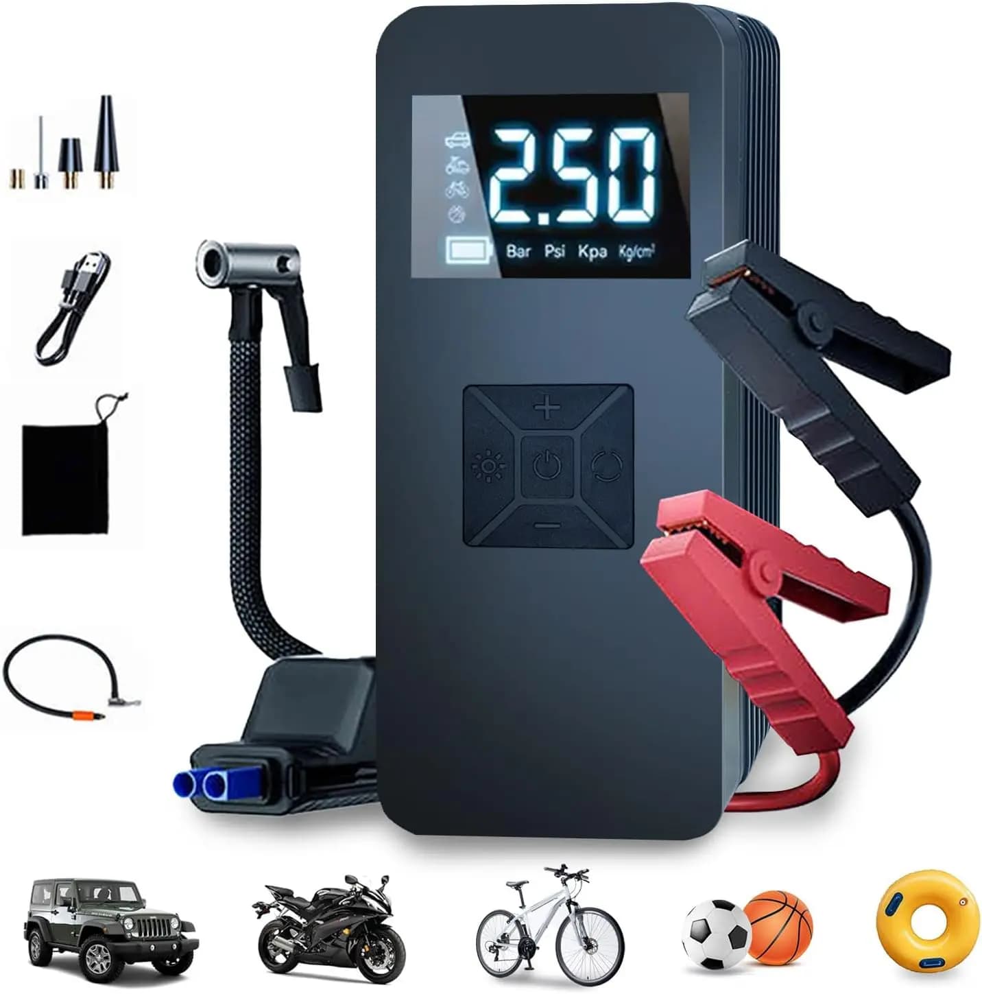 Gonfiatore portatile per pneumatici da 20000 mAh con luce a LED Avviatore di emergenza 12V Strumento di manutenzione automatica per auto Power Bank