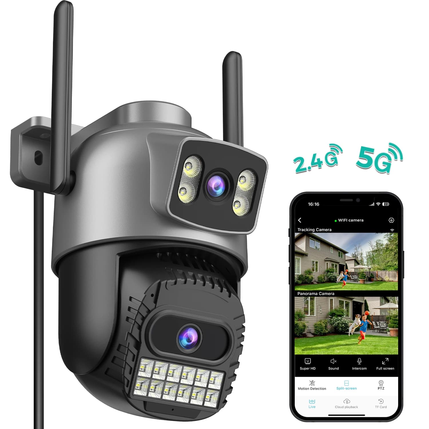 BESDER 10MP 5K Telecamera IP Sicurezza esterna Wifi PTZ Doppia lente 5G HD Sorveglianza con rilevamento umano Tracciamento e visione notturna