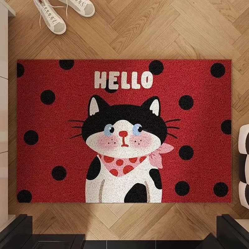 Easy Clean Cartoon Cat PVC Doormat Cute Cuttable Entrance Welcome Mat Rug Carpet Floor Pad Outdoor Aesthetics Home Room Decor