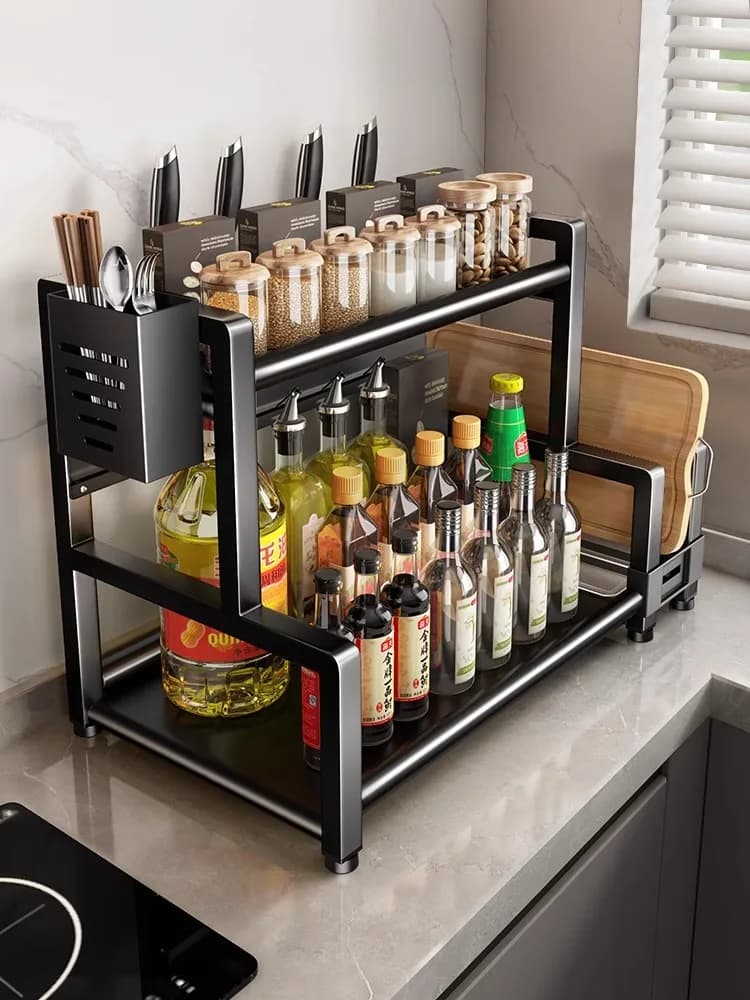 Kitchen Multifunctional Seasoning Shelf Household Countertop Seasoning Chopsticks Cartridge Knives Oil Salt Sauce Vinegar Storag