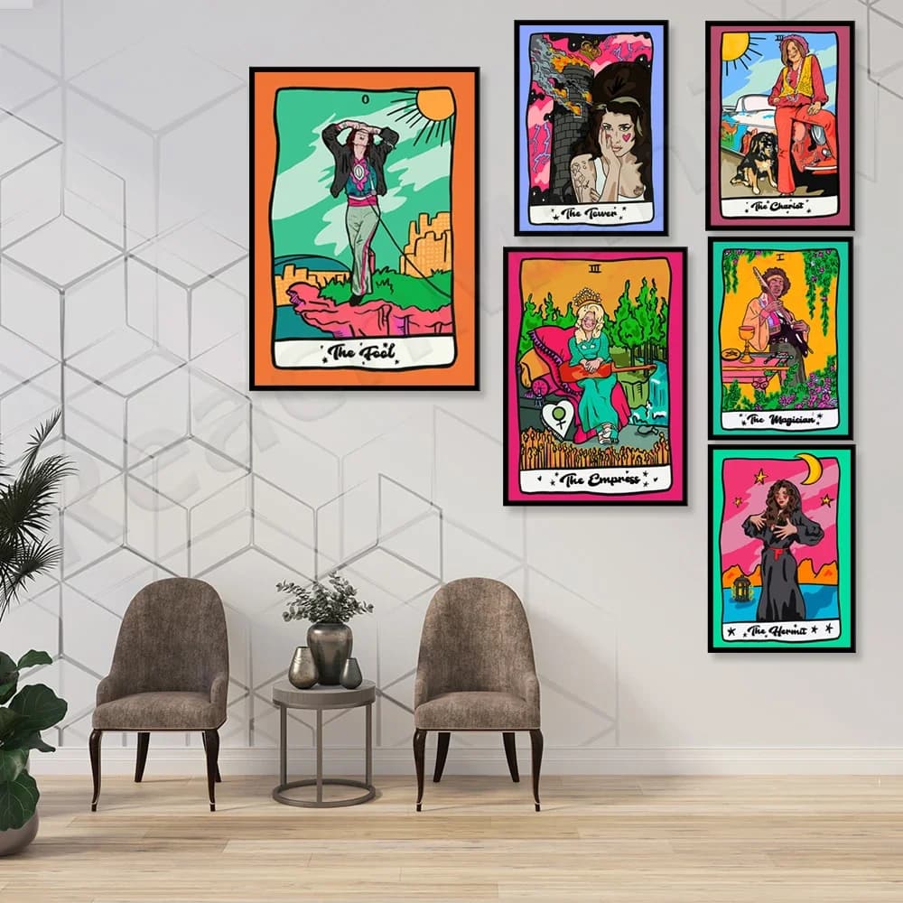 Stampa artistica ispirata ai Tarocchi Regina, Giustizia, Mago, Diavolo | Poster da parete, Cultura Pop