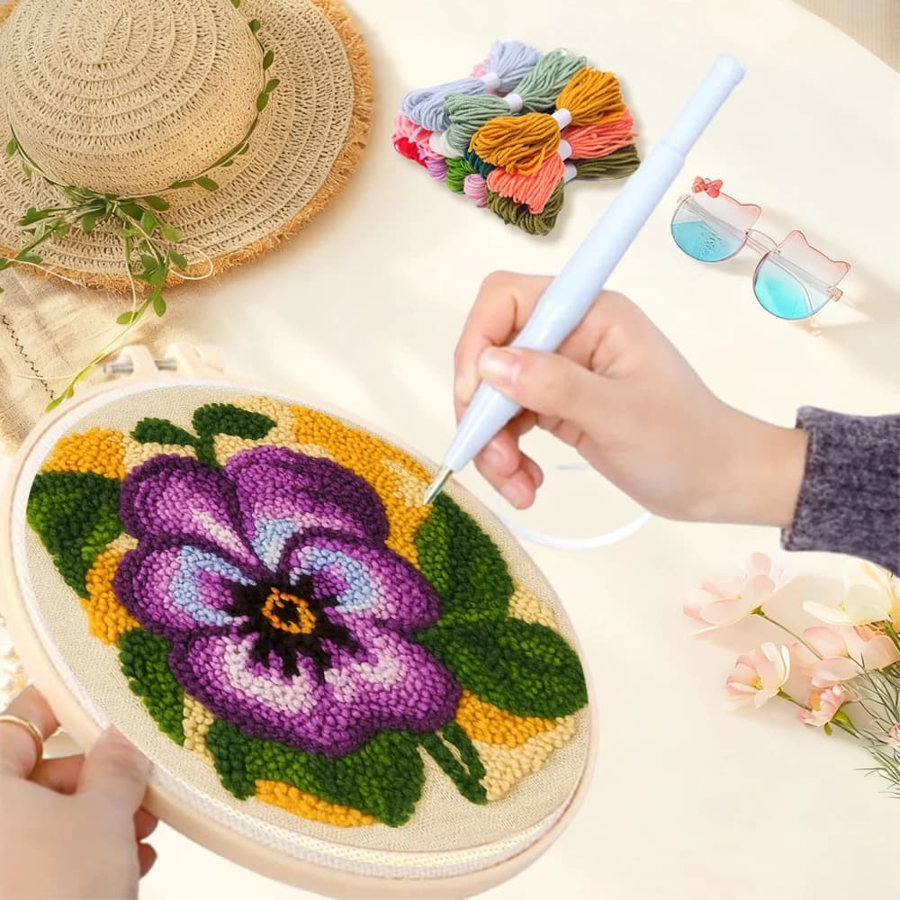 Kit per ricamo Punch Needle per adulti, set di filati per ricamo fai da te con farfalle e fiori, per principianti, punto croce, decorazione per la casa